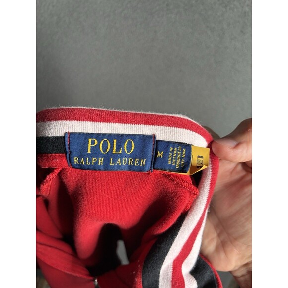 Polo Ralph Lauren Red 1/4 Zip Mock Neck Black Logo L/S Sweatshirt Size Medium M - Picture 4 of 13